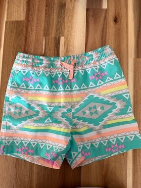 Chubbies Kids Swim Shorts in Turquoise with Pink & Coral Accents size 4T
